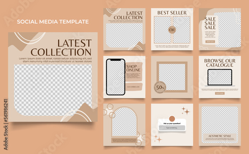 social media template banner fashion sale promotion in white brown color. fully editable instagram and facebook square post frame puzzle organic sale poster.