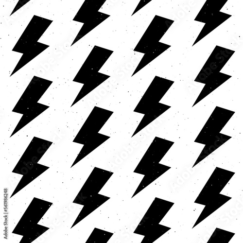 Black lightning bolts seamless pattern. Thunderbolts repeating background. Storm and lightning strikes ornament wallpaper. Energy power or electricity voltage symbols.