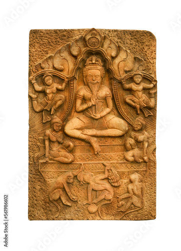 carved sculpture hindu deity statue on white