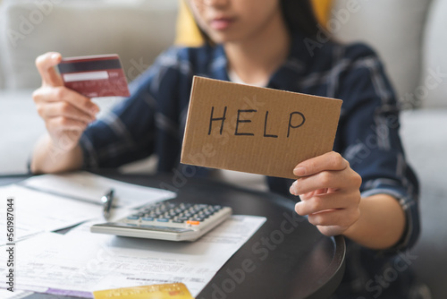 Obraz na plátně Business financial concept, stressed asian young business woman desperate suffer