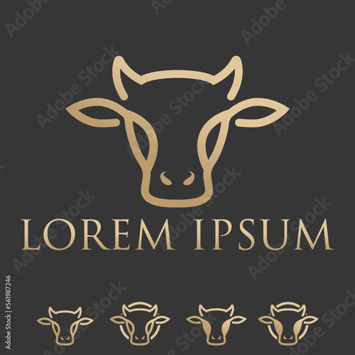 Vintage retro cow head line art flat design modern logo illustration. vector logo template isolated