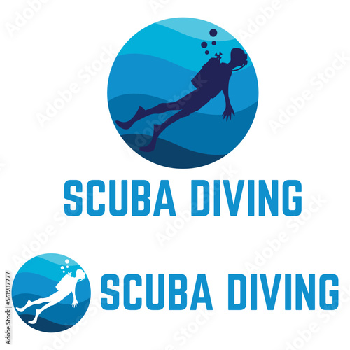 Scuba diving flat design logo illustration. vector logo template isolated on white background