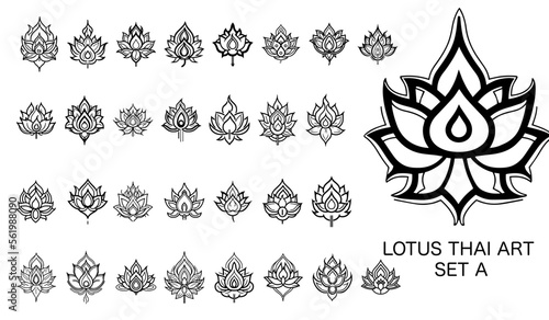 set of lotus elements icon logo Thai art 