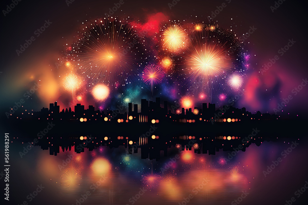 Fototapeta premium New Year's Eve fireworks and copy space. Generative AI