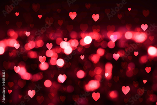 Decorative red heart bokeh on night background. Illustration simple for Valentine's day or wedding and love concept.