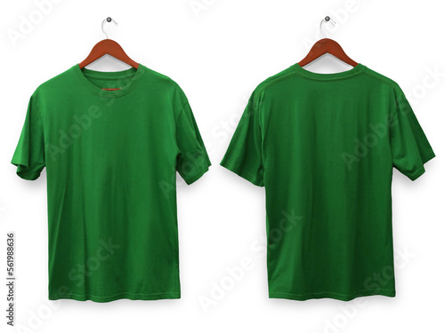 Fotografie Green t-shirt mock up, front and back view, isolated