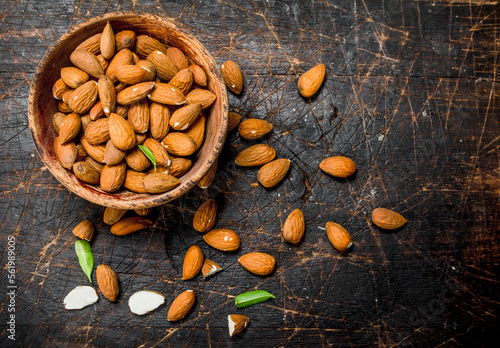 Almonds in bowl .