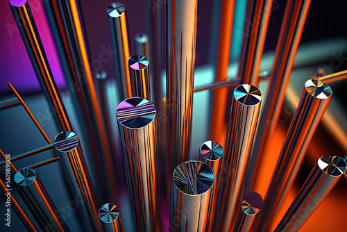 a group of modern rods converge in the center against an abstract digital background. Generative AI photo