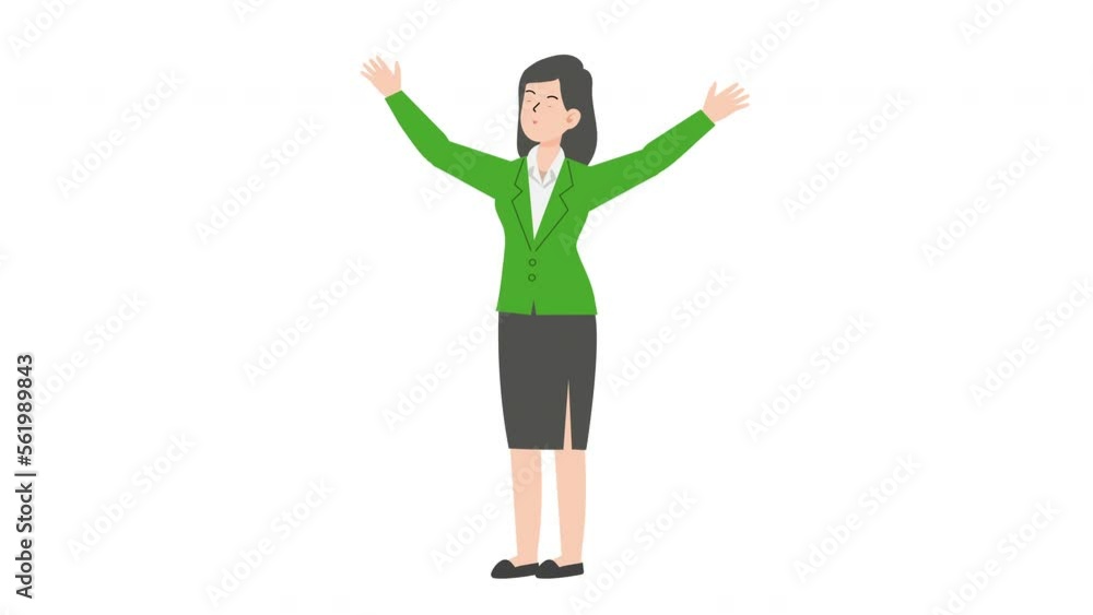 Business raising both hands.Female manager character design presenting concept. Business raising both hands.Female manager character design presenting concept.