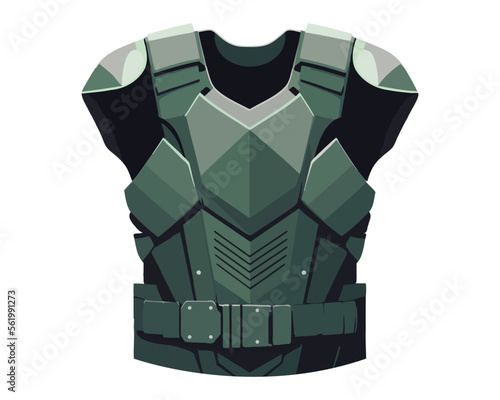 green military bulletproof vest for protection from bullets. flat vector illustration.