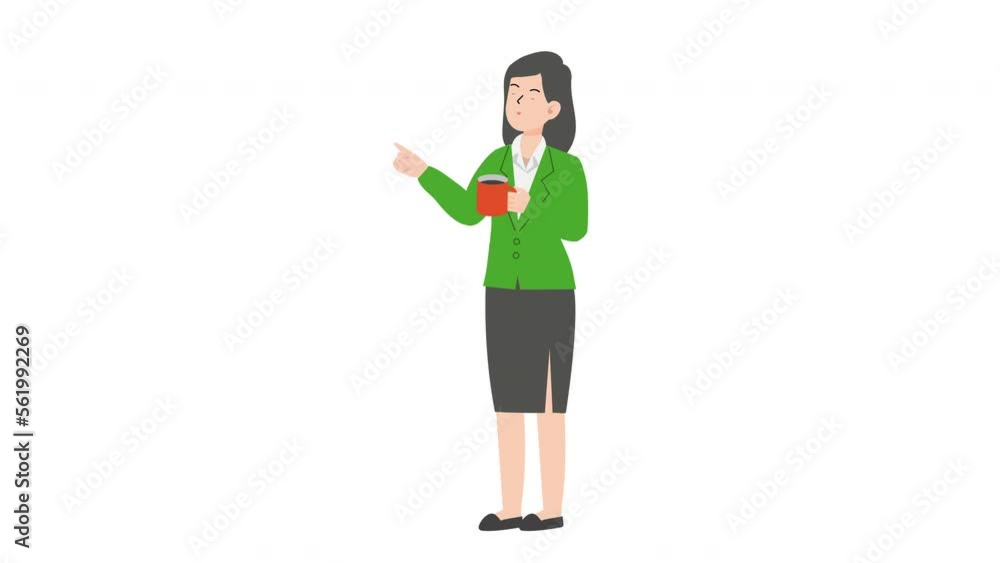 Business drinking coffee.Female manager character design presenting concept.