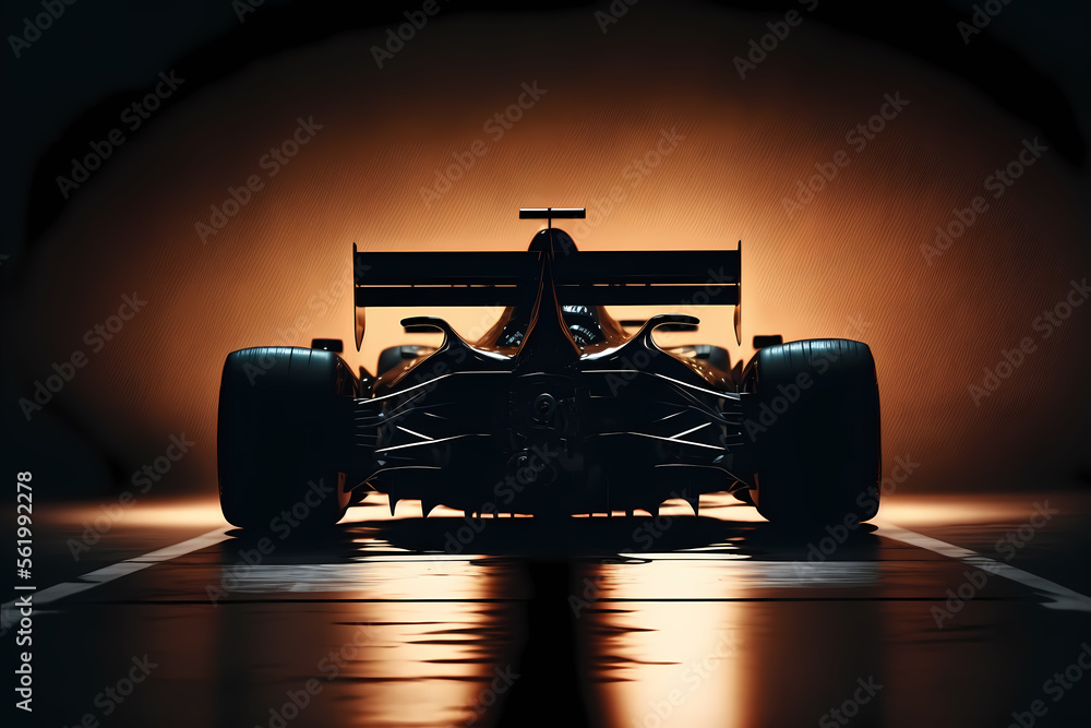 Back view silhouette of a modern generic sports racing car standing in ...