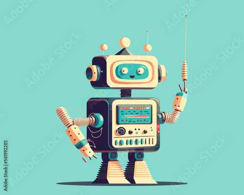 cute robot on a blue background. android with antenna. flat vector illustration.