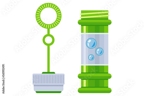 plastic box with soap solution for inflating soap bubbles. flat vector illustration.