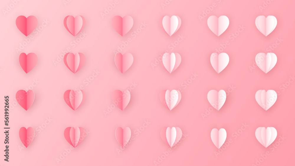 Valentines day background vector. Paper cut decorations.