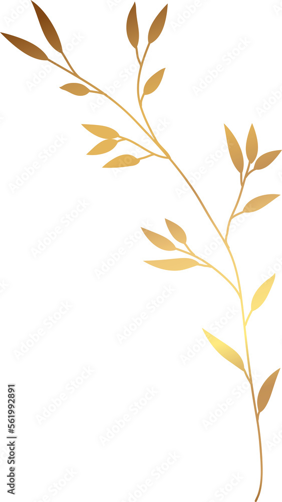Naklejka premium Golden botanical floral leaf branch