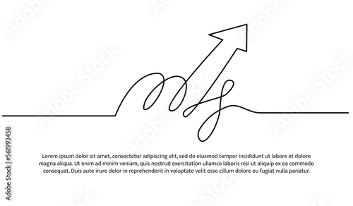 Continuous line design of arrow pointing up. One line decorative elements drawn on a white background.
