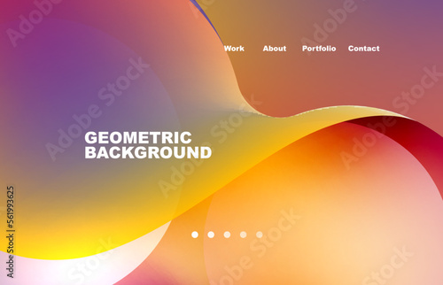 Landing page abstract liquid background. Flowing shapes, round design and circle. Web page for website or mobile app wallpaper