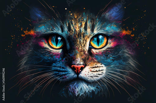 fantasy abstract portrait cat with a colorful, generative ai