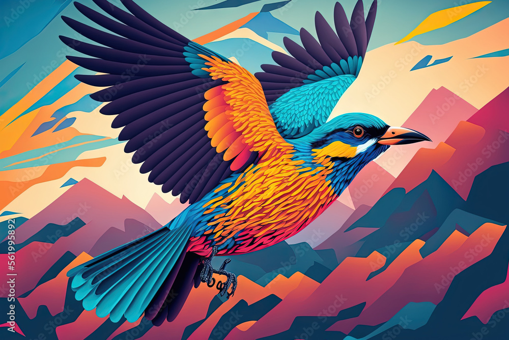 Obraz premium Colorful bird in flight. Nature wildlife scene. Bird watching in South America. Brazil, 2019. Generative AI