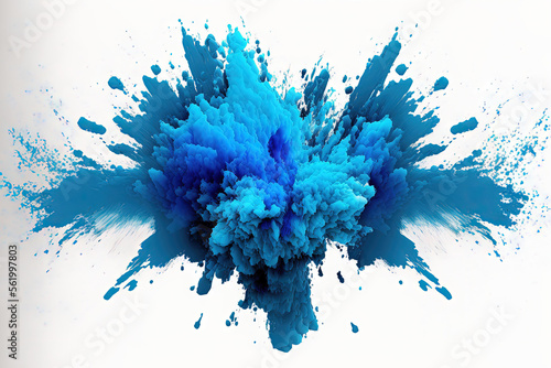 Blue explosion with a white background, isolated. Generative AI photo