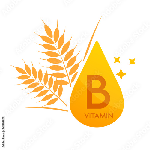 Vitamin B icon with wheat cereal orange. Form drop serum simple line isolated on a white background. Design for use in web, app and print media. Medical food supplement symbol concept. Vector EPS10.
