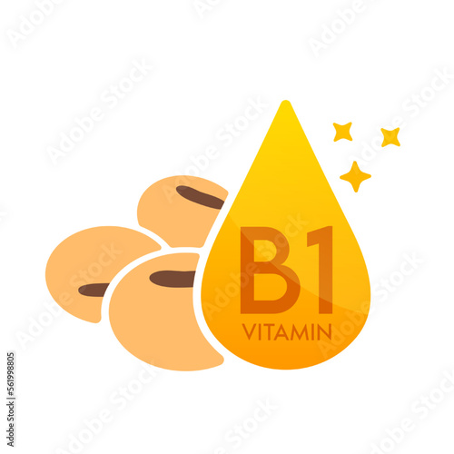 Vitamin B1 icon with soy cereal orange. Form drop serum simple line isolated on a white background. Design for use in web, app and print media. Medical food supplement symbol concept. Vector EPS10.