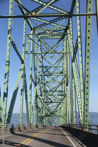 green. metal bridge to washington state © Happier_Outside