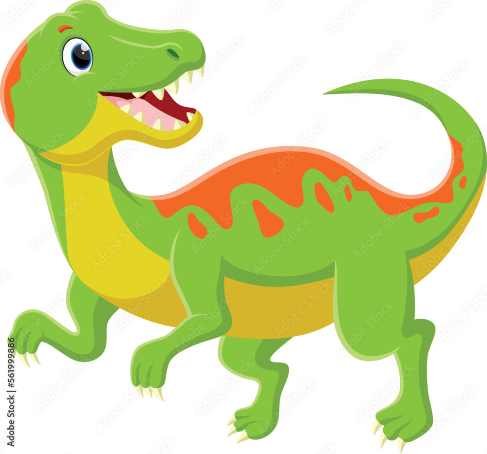 Fototapeta premium Cartoon green velociraptor on white background