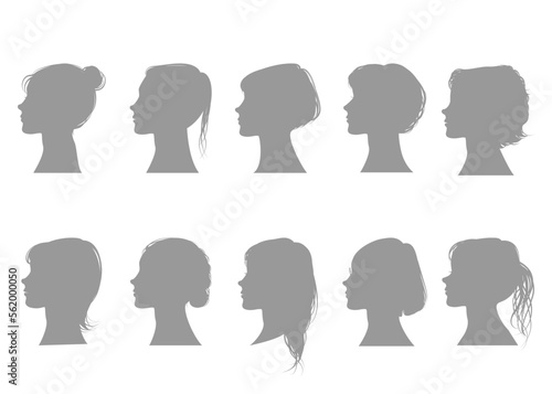 Foto 女性の横顔のアップのシルエットセット 10人