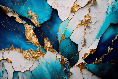 Abstract background alcohol ink blue white painting abstractblue white golden photo