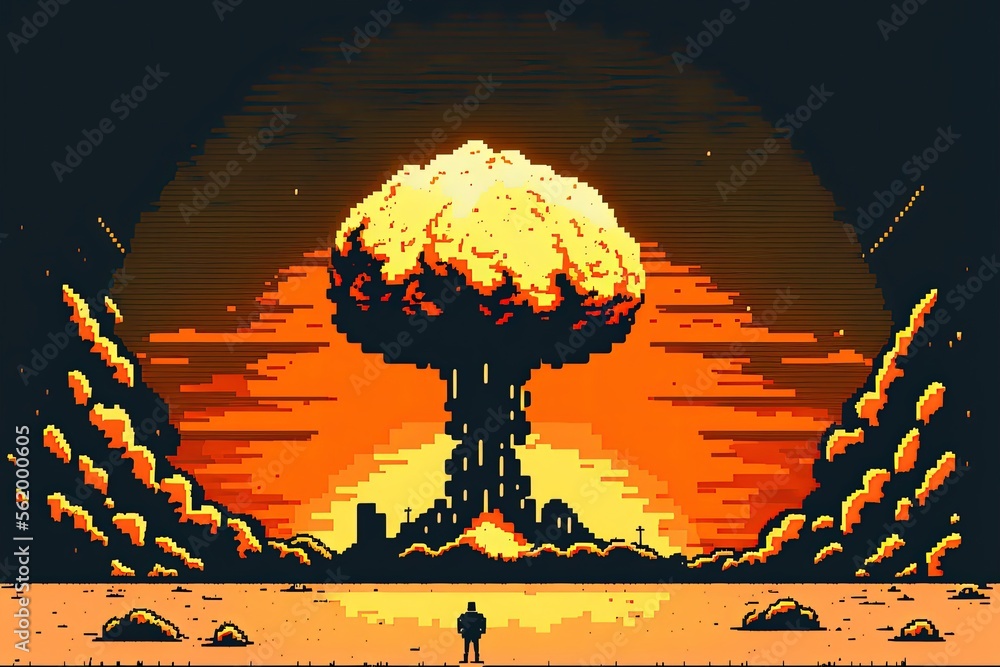 Pixel art atomic bomb explosion, background in retro style for 8 bit game,  Generative AI Stock Illustration | Adobe Stock
