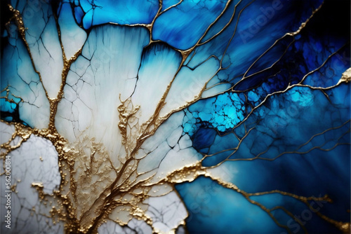 Abstract background alcohol ink blue white painting abstractblue white golden