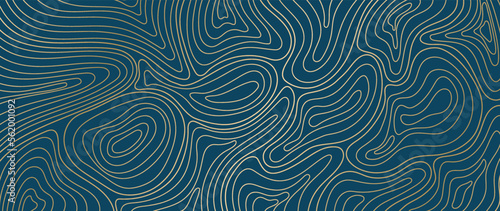 Luxury gold abstract line art background vector. Mountain topographic terrain map background with gold lines texture. Design illustration for wall art, fabric, packaging, web, banner, app, wallpaper.

