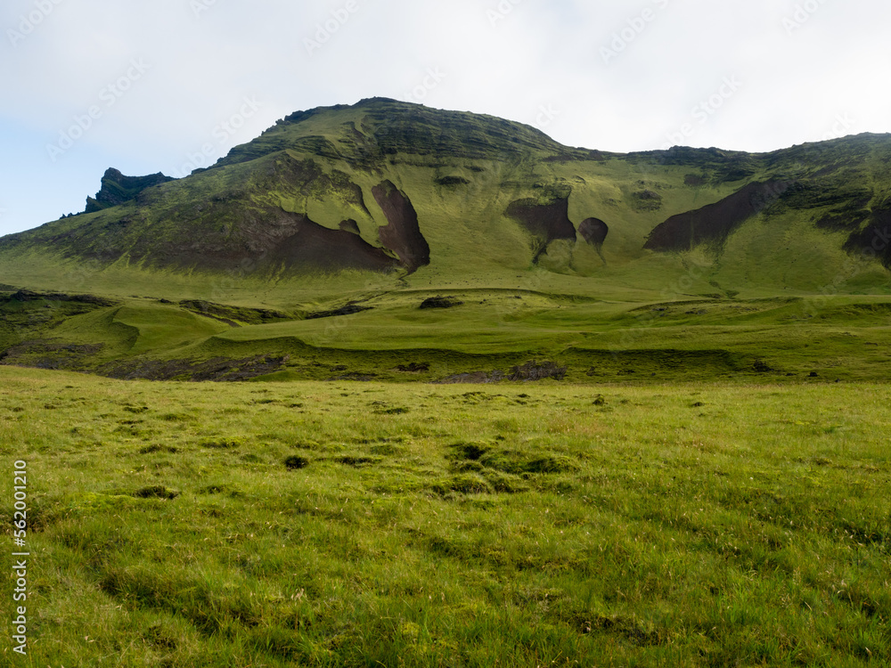 Green mountain slope along the Ring Road near Vik, Iceland