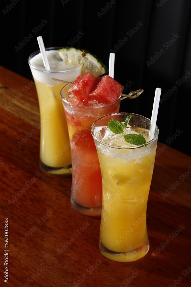 Lemonade, watermelon lemonade and pineapple drink Lemonade, watermelon lemonade and pineapple drink