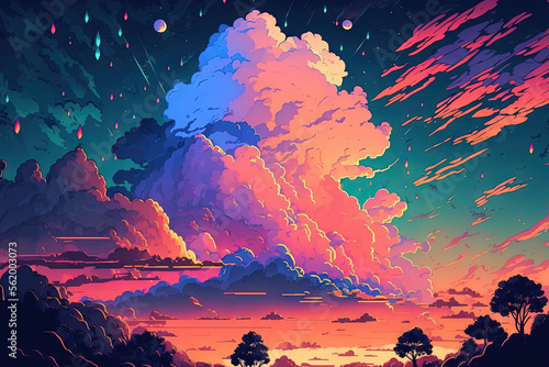 colorful of sky with clouds in the evening. Generative AI