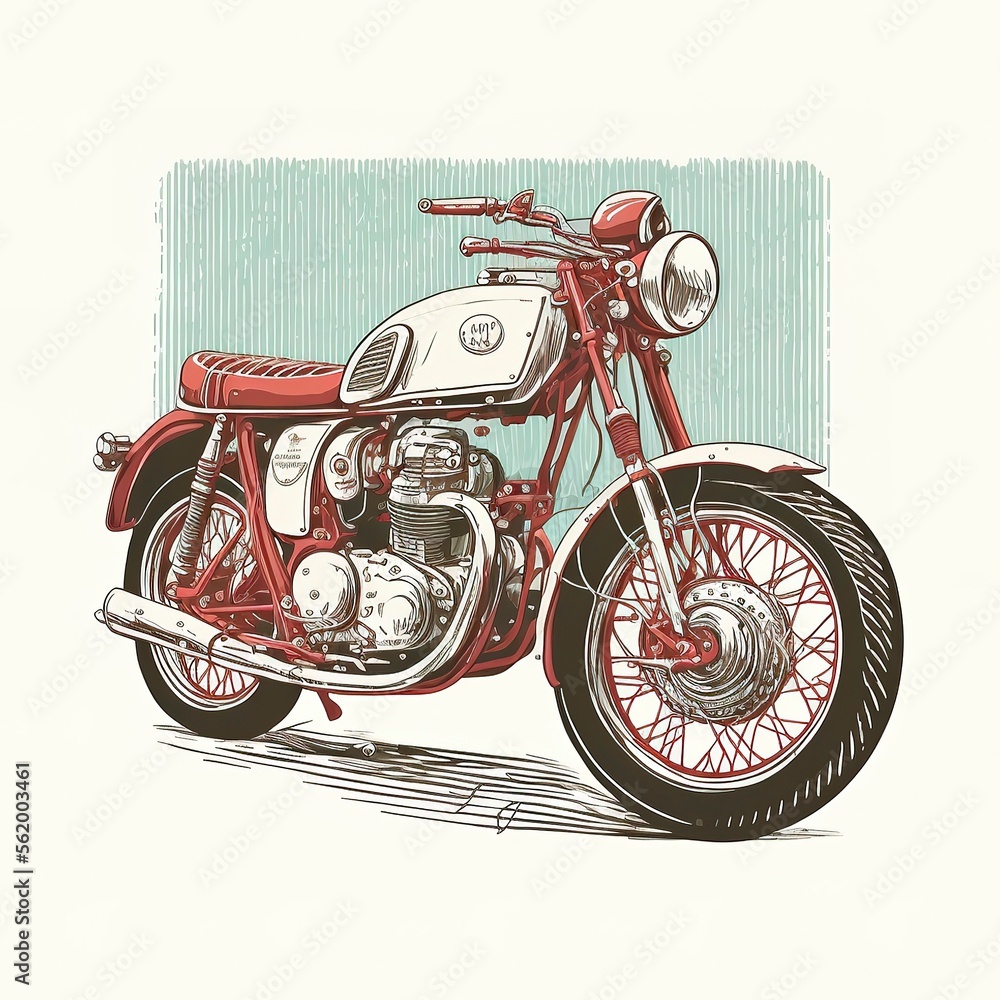 Fototapeta premium Antique motorcycle. Vintage Vector Motorcycle Flat Illustration. Hand drawn vintage motorcycle. Generative AI