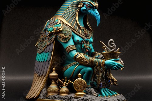 Osiris the Egyptian God of the Sea is depicted in this figurine. Generative AI photo