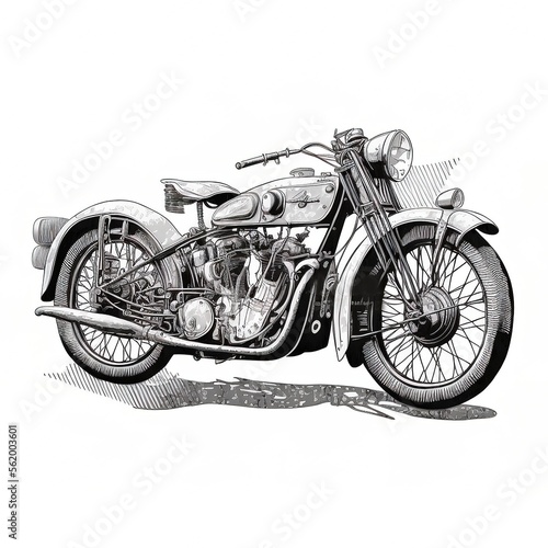 Vintage Vector Motorcycle Flat Illustration. Hand drawn vintage motorcycle. Vintage motorcycle concept in black and white colors isolated vector illustration. generative ai