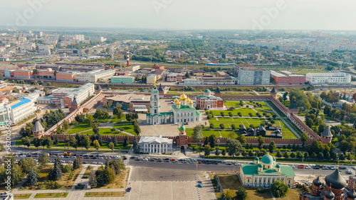 Tula, Russia. Tula Kremlin. Pedestrian street Metallistov. General panorama of the city from the air, Aerial View © nikitamaykov