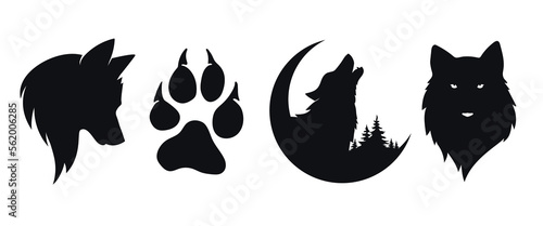 Wild head wolf fierce face logo design, vector set