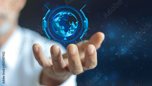 man holding abstract digital globe global business ideas