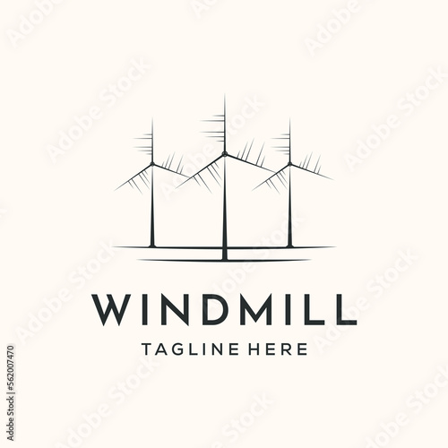 windmill towers line art logo vector minimalist illustration design, windmills electric tower logo design