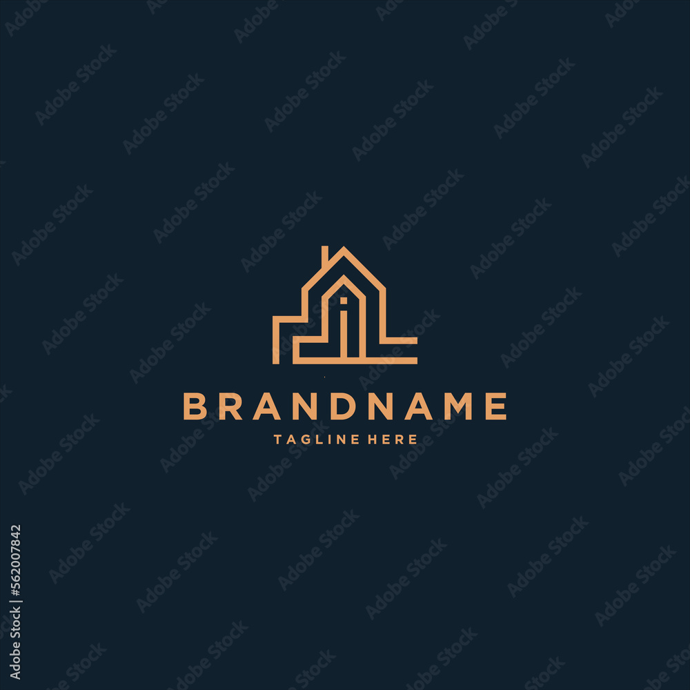 Abstract initial letter I house shape logo design template