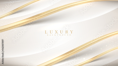 White luxury background with golden curve line element and glitter light effect decoration.