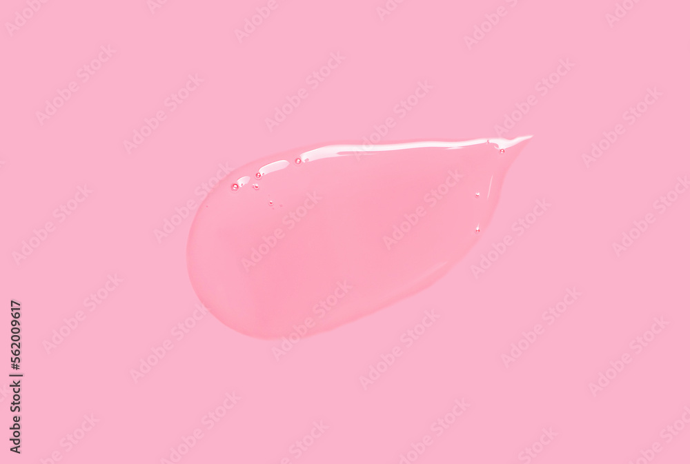 Smear of shower gel or shampoo on pink background close-up top view. Smear of shower gel or shampoo on pink background close-up top view.