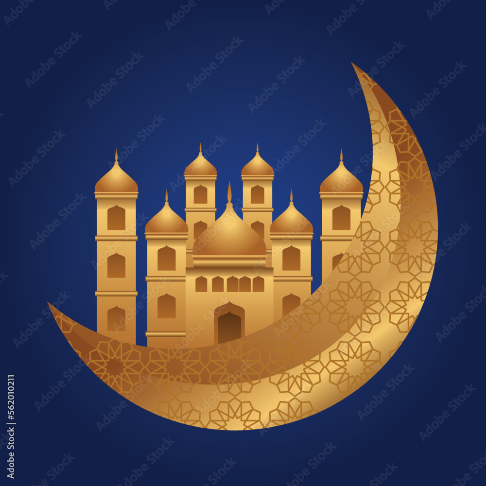 Fototapeta premium Islamic crescent moon mosque ramadan kareem illustration