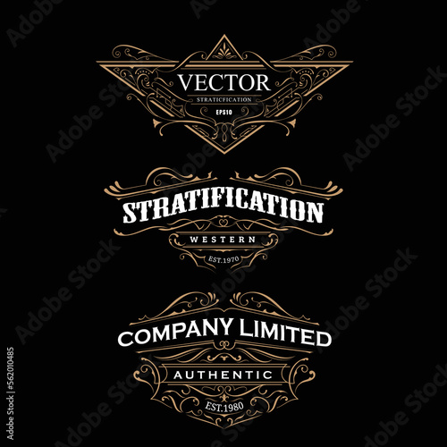 Set of antique frame whiskey label vintage retro vector illustration