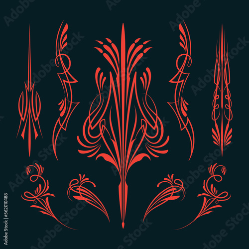 Red Pinstriping art old school motorcycle and car illustration